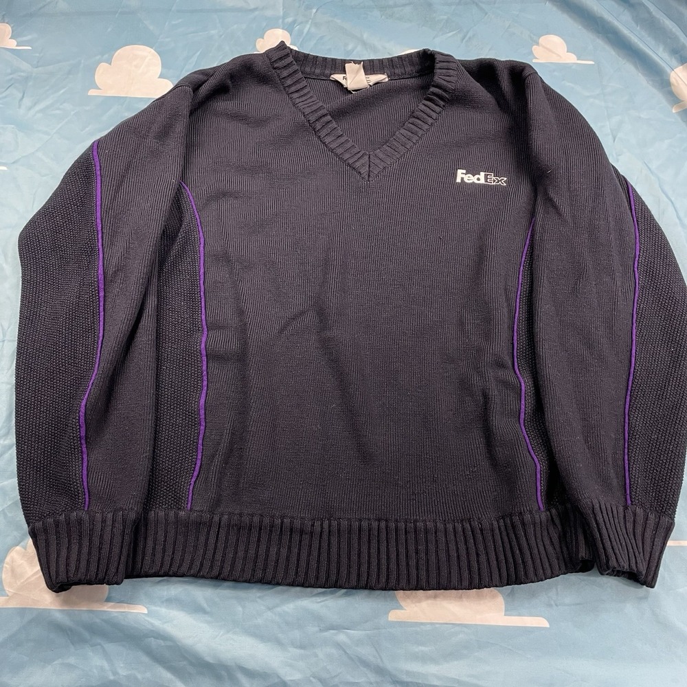 Fedex Stan Herman VF Imagewear Long Sleeve V-Neck Pullover Sweater Purple Stripe